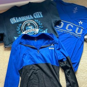 OCU (Oklahoma City University Merch). Tshirt, sweatshirt, and quarter zip